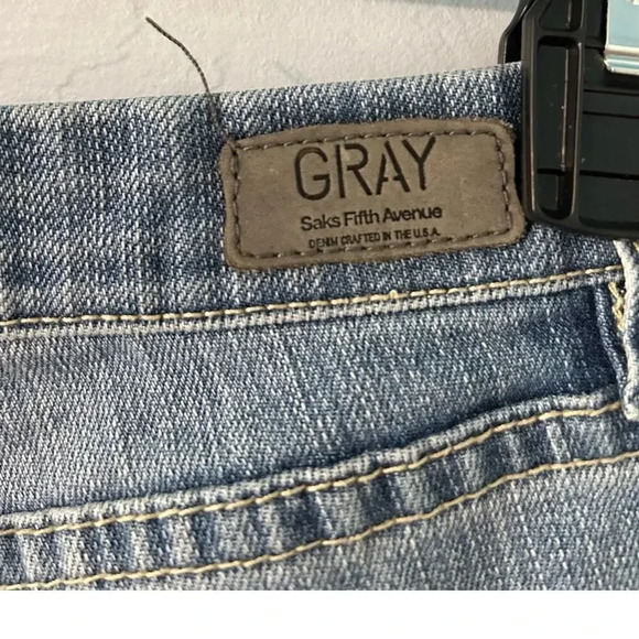 Gray Saks Fifth Avenue Jorts Size 29 Baby Shorts Lace Frayed Hem Jean Denim - Picture 3 of 12